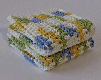 Crochet Cotton Dishcloths Set of 2 in Spring Colors, 2-Piece Spa Washcloth Set, Eco-friendly Cleaning Rags