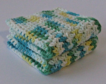 Crochet Cotton Dishcloths Set of 2 in Spring Colors, 2-Piece Spa Washcloth Set, Eco-friendly Cleaning Rags