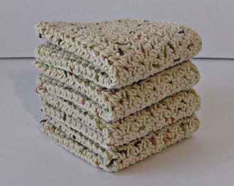 Crochet Dishcloths Set of 4 in Beige-Fleck, Eco-friendly Cotton Dishcloths, Minimalist Kitchen Decor, Cotton Spa Washcloth Set