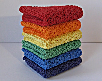 Rainbow Colors Crochet Dishcloths Set of 6, Eco-friendly Cotton Dishcloths, Crochet Cotton Rainbow Washcloths, Children's Washcloths Set