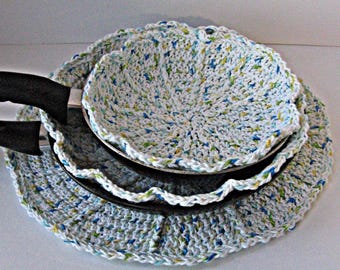 Crochet Cotton Pan Protectors: Non-Stick Cookware Storage - 27 Colors, Multiple Sizes & Set Choices Available