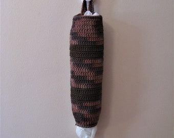 Brown Cotton Crochet Plastic Bag Holder, Hanging Bag Dispenser, Plastic Grocery Bag Organizer, Plastic Bag Storage, Trash Bag Holder