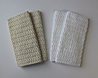 Crochet Dishcloths White or Ecru, Sets of 2, 3, 4, 5, or 6, Made to Order, 100% Cotton Crochet Washcloths, Spa Bath Gift Set--Free Shipping!