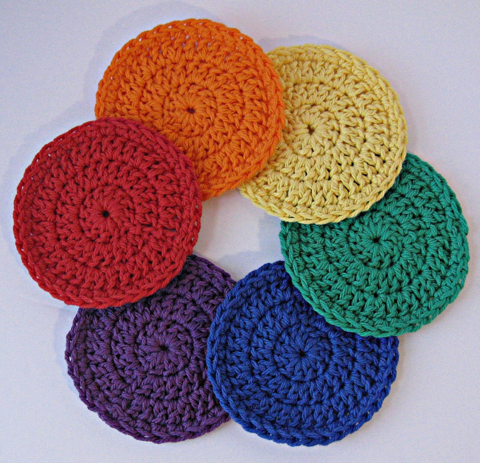 Rainbow Crochet Coasters: 6-piece Cotton Coaster Set in Bright Rainbow ...