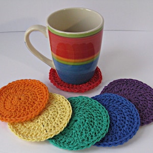 Rainbow Crochet Coasters: 6-piece Cotton Coaster Set in Bright Rainbow ...