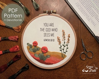 You Are the God Who Sees Me, Genesis 16:13, Embroidery Pattern with Devotional, Instant Download