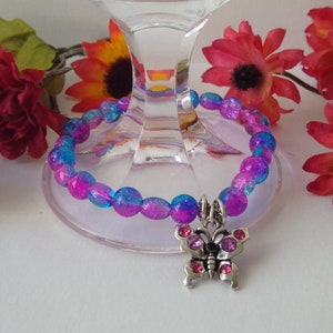 Butterfly Stretch Bracelet | Purple and Blue Beaded Bracelet