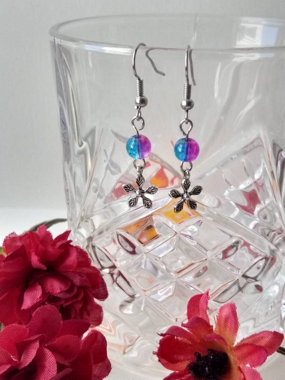 Purple and Blue Flower Earrings Etsy