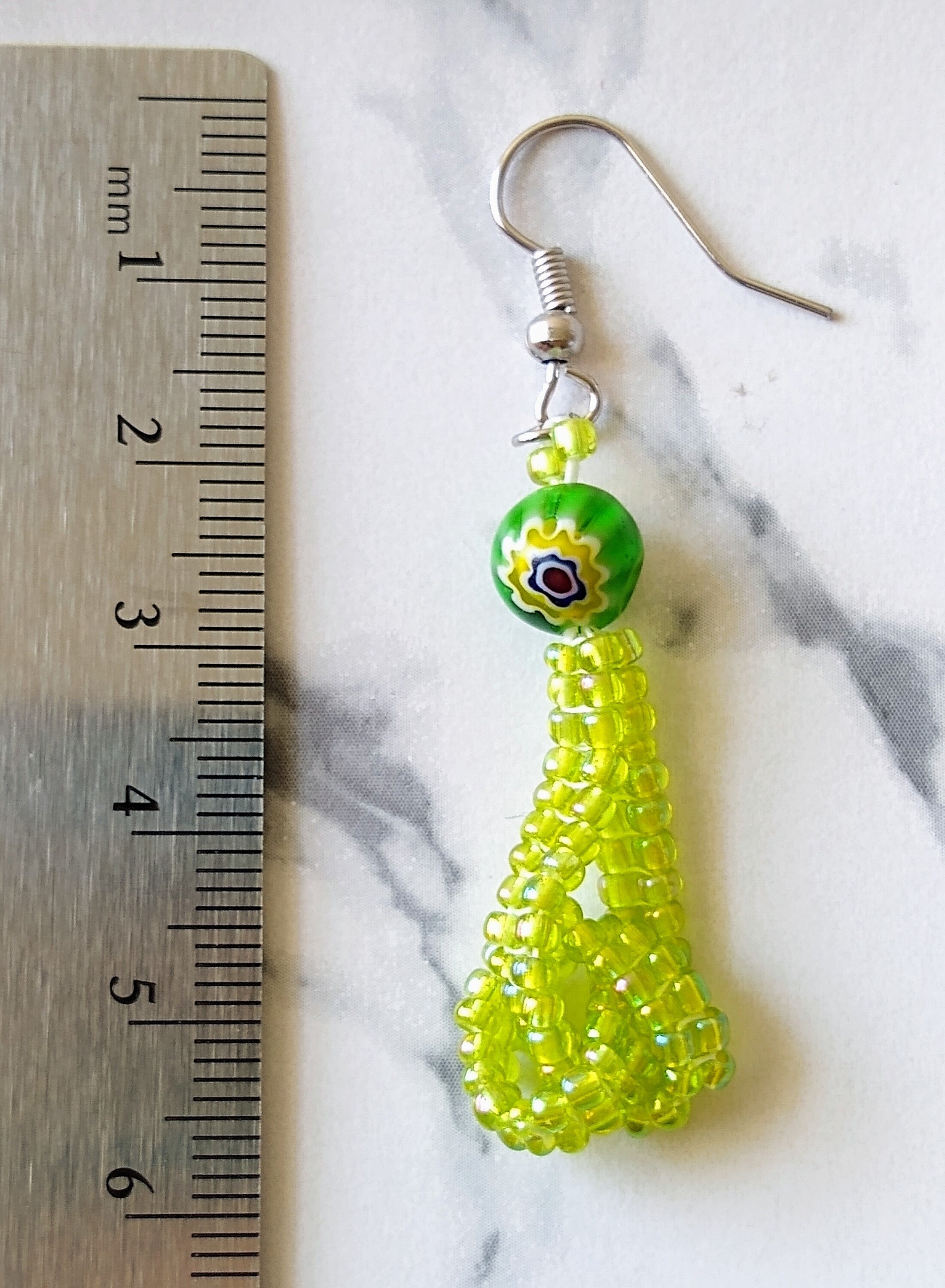 Lime Green Beaded Knot Earrings Etsy
