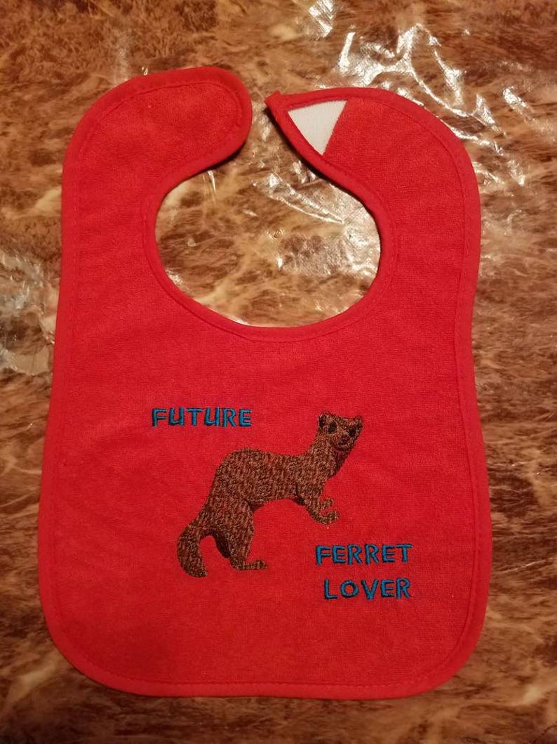 Future Ferret Lover Embroidered baby bib image 1