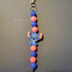 Stitch Keychain - Key Ring Chain Ring Keyring Charm Fob Blue Pink Backpack Bead Beaded alien 626 bag charm