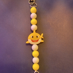 Baby Shark Yellow Keychain - Key Ring Chain Ring Keyring Charm Fob Yellow White Backpack Bead Beaded bag charm