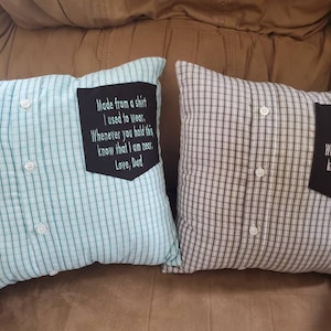 Quantity of 2 - Embroidered Memory Pillow made from your loved ones clothes (approx. 18 x 18) Qty 2