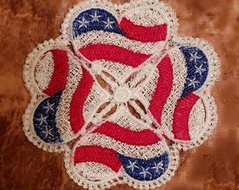 Embroidered Patriotic Doily Coaster