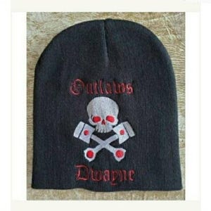 SYLO Support Outlaw Skull & Crossbones pistons embroidered embroidery Knit Hat Beanie (Specify town for front / name for back when ordering)
