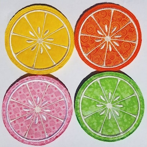 Citrus Embroidered coaster set of 4