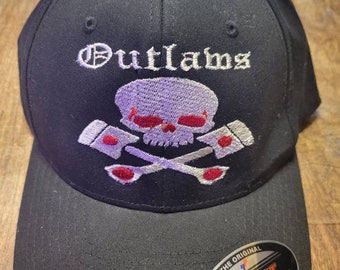 Outlaws Pistons & Skull Crossbones Baseball cap velcro enclosure - adjustable hat cap