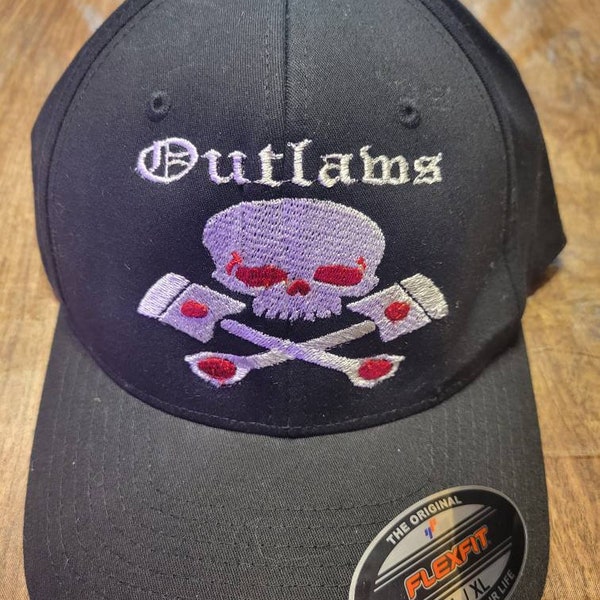 Outlaws Pistons & Skull Crossbones Baseball cap velcro enclosure - adjustable