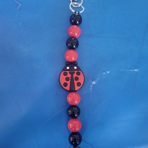 Ladybug Red Keychain - Key Ring Chain Ring Keyring Charm Fob Red Black Backpack Bead Beaded bag charm