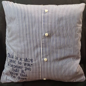 Quantity of 5 - Embroidered Memory Pillow made from your loved ones clothes (approx. 18 x 18) Qty five