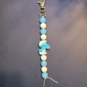 Smurf Blue Keychain - Key Ring Chain Ring Keyring Charm Fob Blue White Backpack Bead Beaded character villager with white hat bag charm