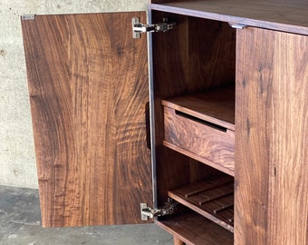 Wooden Liquor Cabinet With Doors, Mid-Century Modern Liquor Cabinet With Storage, Liquor Drinks Cabinet With Wine Glass Organizer