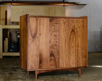Shenandoah Cabinet | Liquor + Wine cabinet with drawers, vertical storage, stemmed glassware hangers.