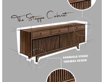 Steppe Cabinet: Hardwood Media Console, Record Storage with Sliding Doors