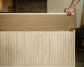 Hardwood Bench with Internal Storage. Mid Century Modern Storage Cabinet for Hallway, Bedroom, Living Room, Entryway. Custom Storage Bench