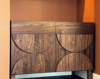 Walnut Sideboard Buffet: Retro MCM Hardwood Cabinet