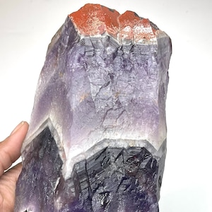 Auralite-23 Canadian Chevron Amethyst with Red Hematite cap! Rare! Giant 10-inch Metaphysical Crystal from Thunderbay Canada!