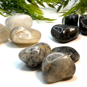 3 Quartz with Black Tourmaline Inclusions Tumbled Gemstones: Choose Black, White or Gray | crystal healing | home decor | gift