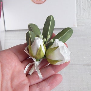 White Rose Boutonniere Rustic Wedding Groomsmen Buttonhole Groom Boutonniere