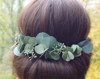 Eucalyptus wedding hair piece for bride Bridal hair pins Greenery headpiece Green leaf hair pins