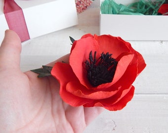 Red flower hair pin Bridal floral hair piece Floral hairpin Wedding headpiece Red flower scrunchie Flower head piece