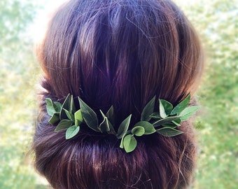 Green leaf hair pins Greenery wedding hair piece Bridal floral hairpiece Bridesmaid headpiece