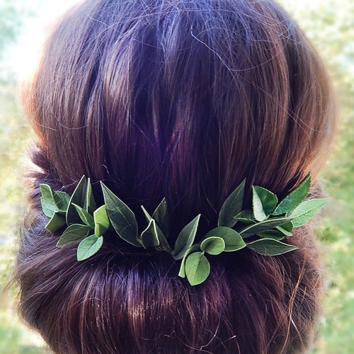 Green Leaf Hair Pins Greenery Wedding Hair Piece Bridal Floral Etsy
