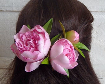 Roze pioen bloem haarspelden Bruids haarstuk Bloemen haarstukje Bruiloft bloem hoofddeksel Bruid hoofd stuk