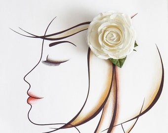 Ivory rose flower hair clip Bridal hair pin Floral hair clip Bridal hair piece Wedding headpiece Bridesmaid hairpiece Flower head piece