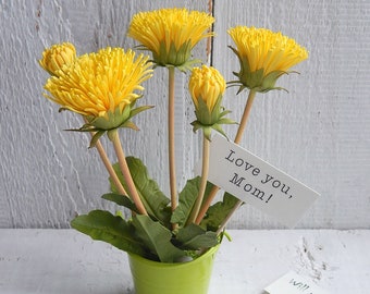 Artificial dandelion flower gifts Yellow flowers in a pot Small table decorations Cute gift for mum Fake flowers decor in a bucket