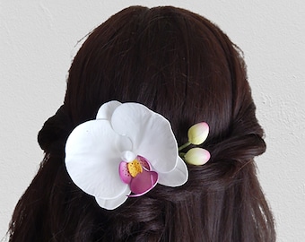 Tropical wedding headpiece White orchid hair piece Flower hair comb Floral hair pin Hawaiian hair clip Bridal hairpiece Beach wedding