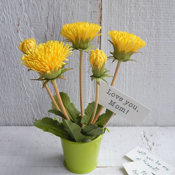 Cadeaux fleurs de pissenlit artificielles Fleurs jaunes dans un pot Petites décorations de table Cadeau mignon pour maman Décoration de fausses fleurs dans un seau