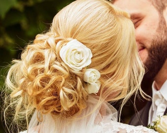 Épingles à cheveux fleur de mariage ivoire Pièce de cheveux de mariée Coiffure florale Barrette à cheveux rose Pièce de tête de mariée