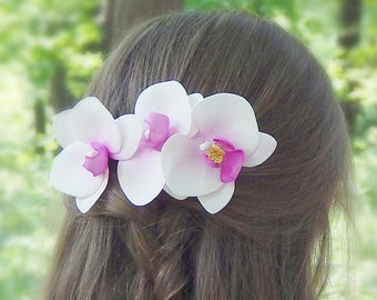 Tropical wedding headpiece White orchid flower hair comb Beach party hair clip Hawaiian hair clip Bridal hair piece Floral hair pin