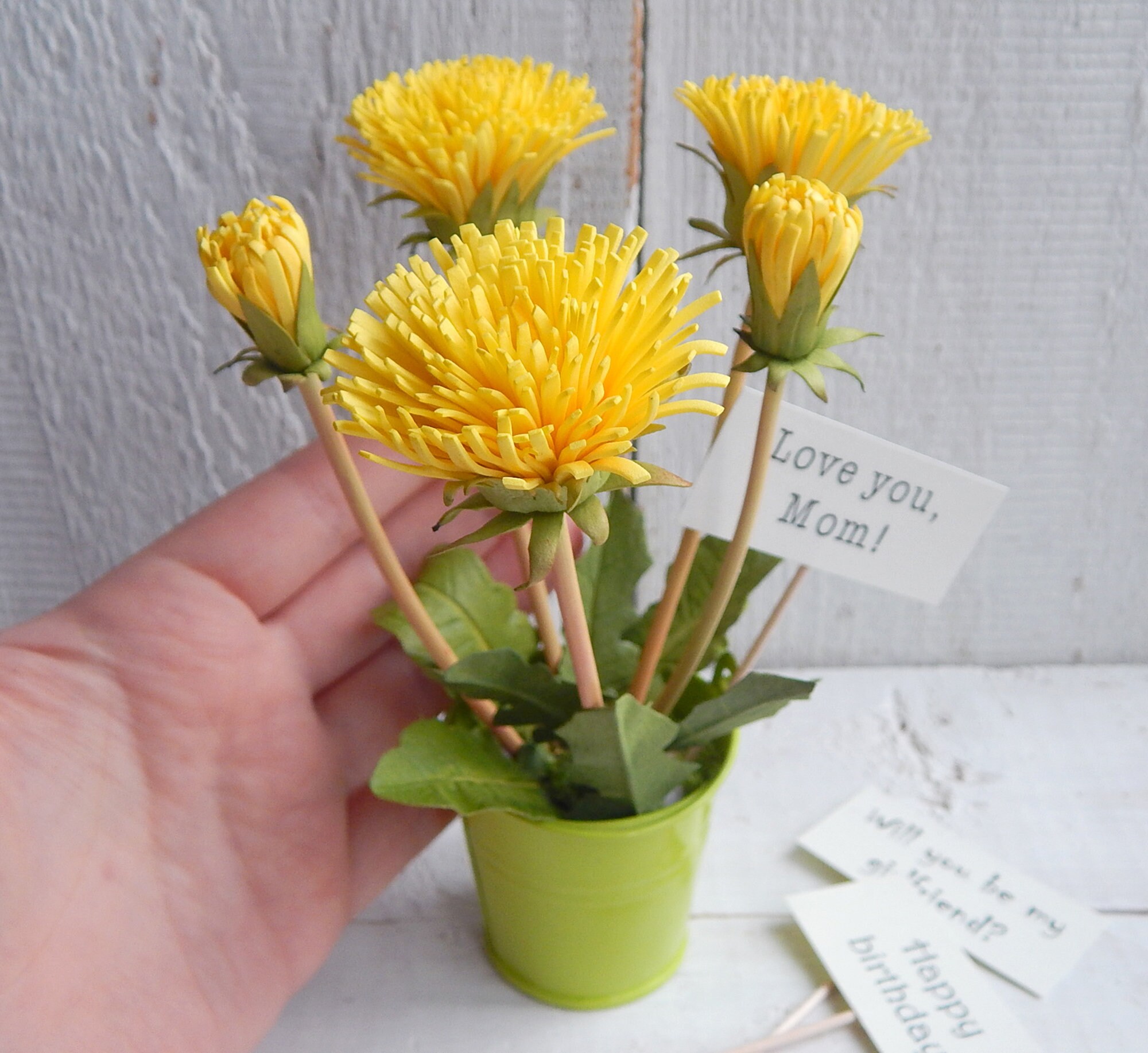Artificial dandelion flower gifts Yellow flowers in a pot Etsy