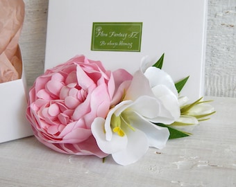 Pink Peony Bridal Hair Comb Floral Wedding Headpiece Flower hair clip