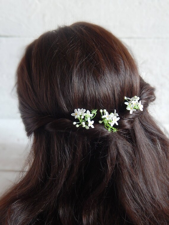 Small White Flower Hair Pins Floral Hair Piece Wedding Etsy