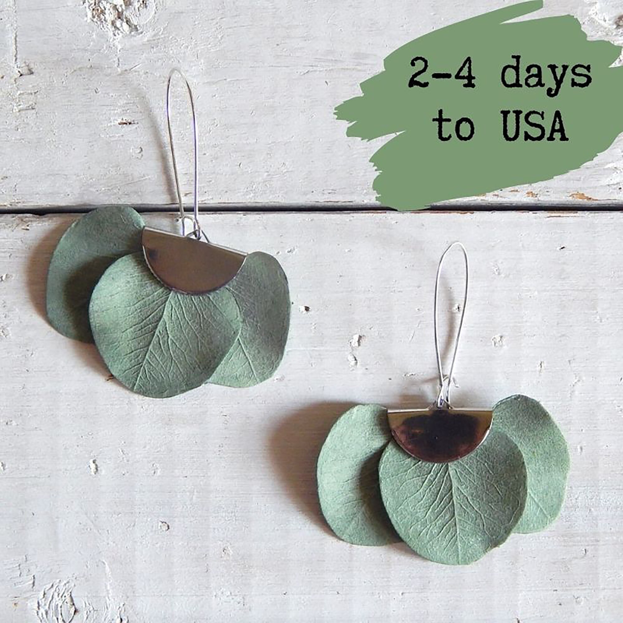 Green eucalyptus earrings Greenery leaf earrings Beach wedding Etsy