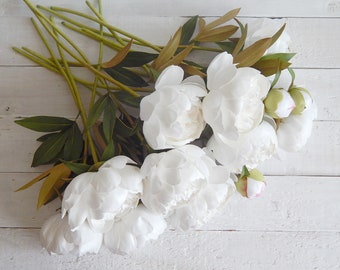 White Real Touch Peony Bouquet Handmade Faux Floral Centerpiece Wedding bouquet
