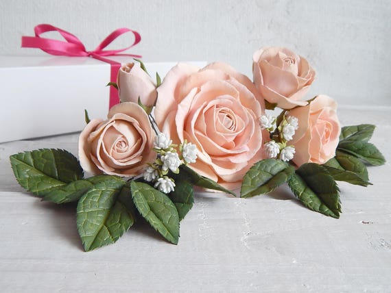 Real Touch Flower Rose Hair Pins Peach Flowers Rose Blush Pink Etsy